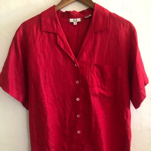 Vintage 100% Linen red button down shirt - Picture 2 of 4